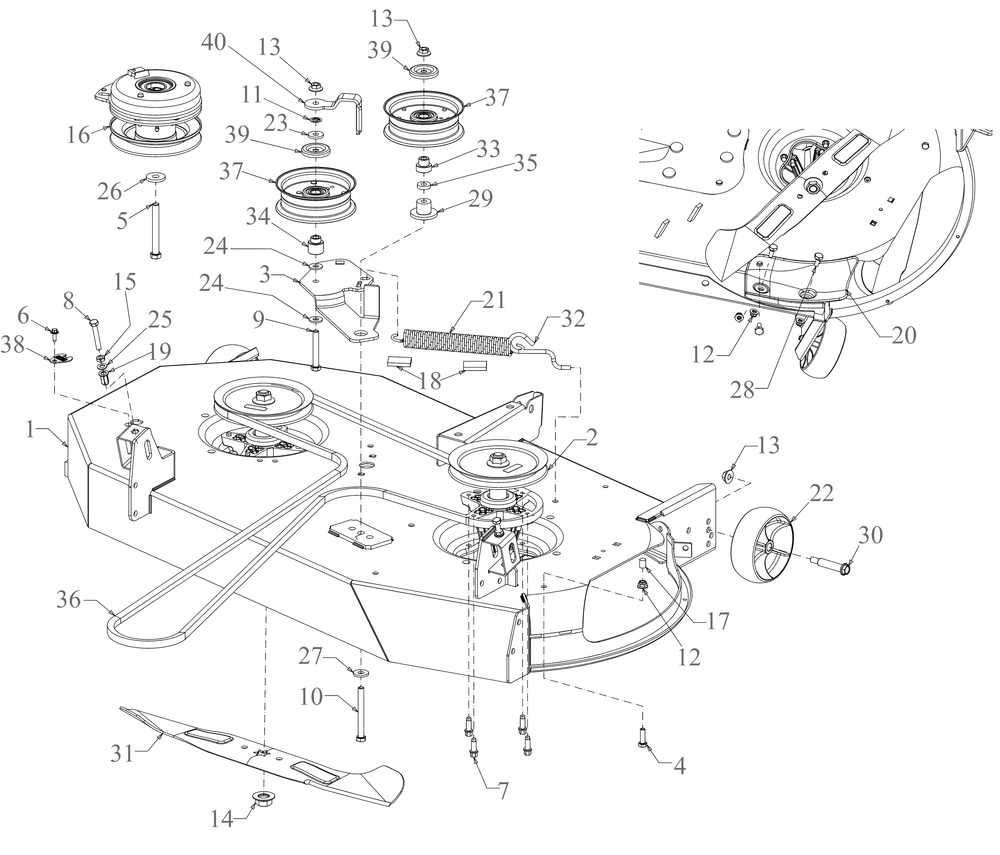 Deck Diagram and Parts List for ZT1-46KH (17RREACN010)(2021) Cub Cadet Lawn Tractor